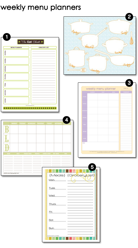 Free Printable Weekly Menu Planners