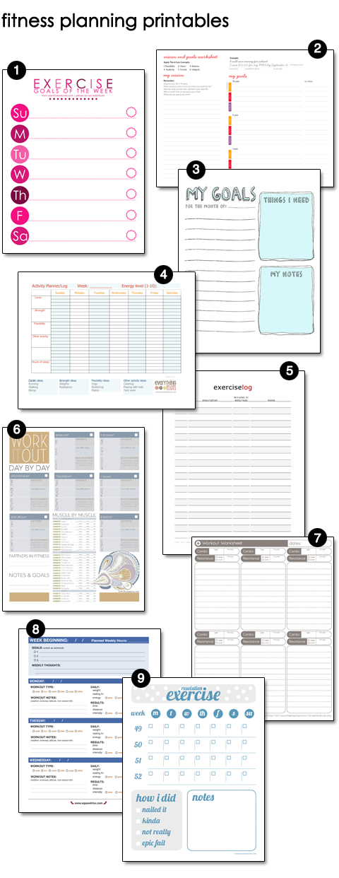 Free Fitness, Exercise, Workout Printables